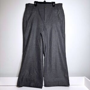Lands‎ End High Rise Wide Leg Gray Herringbone Crop Pants Women's Size 14 soft
